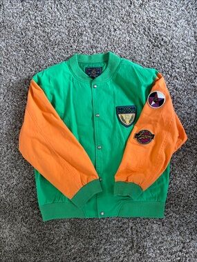 Vintage The Limited Green Varsity Jacket with Orange Sleeves and Patch Details